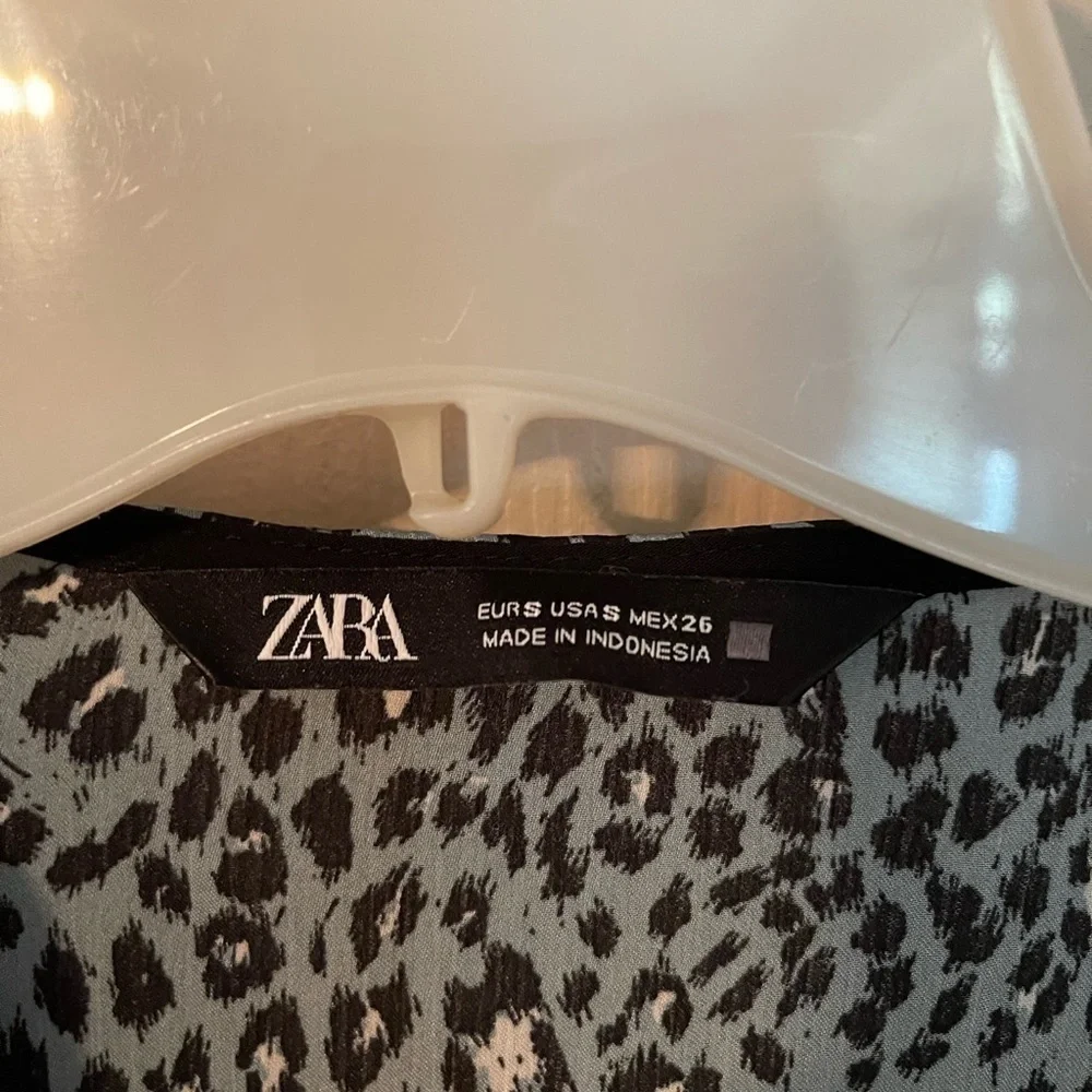 Zara Long Sleeve Animal Print Ruffle Mini Dress